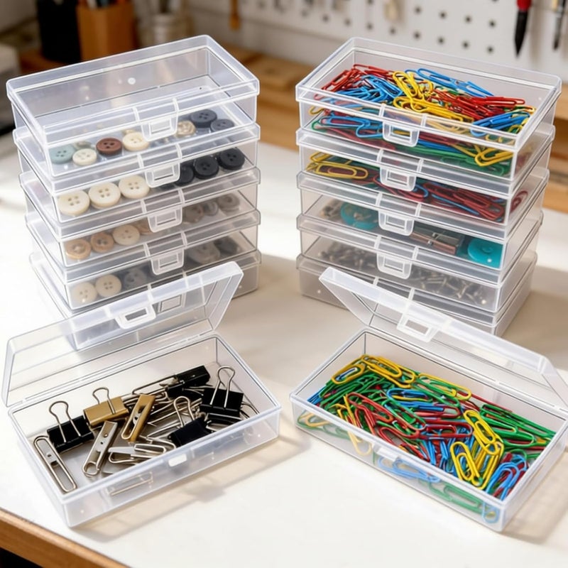 Thintinick 12 Pack Rectangular Clear Plastic Storage Containers | 5.3 x 3.1 x 1.18 inch, Hinged Lid, For Beads and Small Craft Items - Image 3