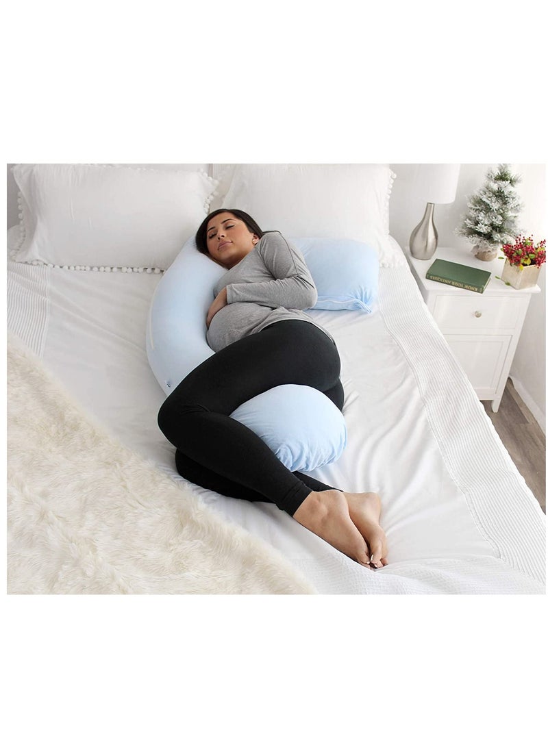 U-Shaped Multifunctional, Breastfeeding Pillow Pregnant Women’s Side Sleeping Blue - Image 2