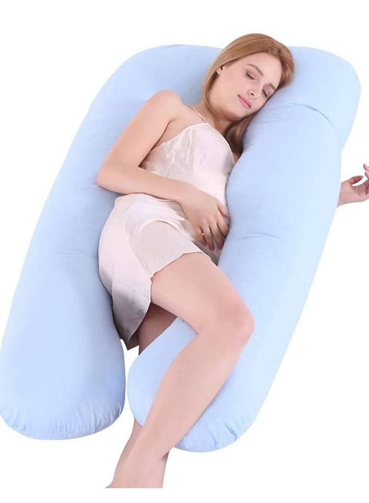 U-Shaped Multifunctional, Breastfeeding Pillow Pregnant Women’s Side Sleeping Blue - Image 1
