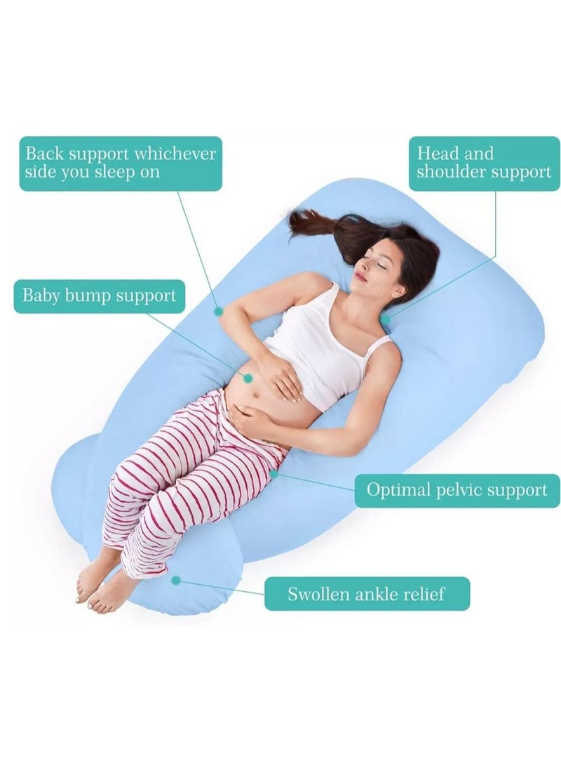 U-Shaped Multifunctional, Breastfeeding Pillow Pregnant Women’s Side Sleeping Blue - Image 5