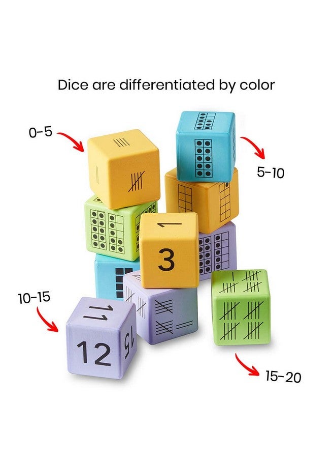hand2mind hand2mind Math Activity Dice Set, Foam Math Dice for Kids Ages 5-8, 6 Sided Die Represents A Number, Ten Frame, Tally Marks, Or Base Ten, Early Math Homeschool Supplies (Set of 16)  - Image 2