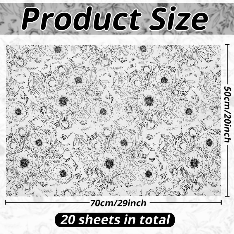 Benvo Floral Tissue Paper 20x29 Inch - 20 Sheets Decoupage Craft Paper for Gift Wrapping, Flower DIY Art Projects, Spring Wedding, Birthday & Baby Shower Decorations(Style O) - Image 2
