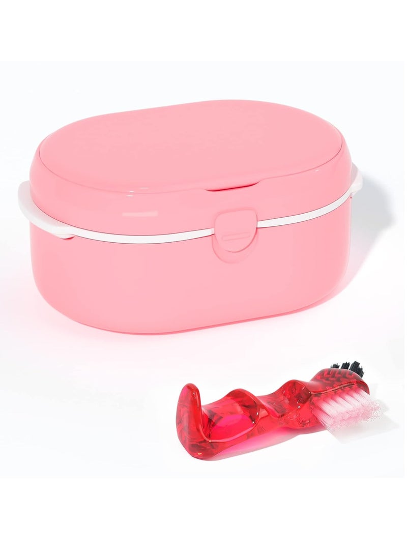 Y-Kelin Y-Kelin Retainer Case and Denture Bath Case with Brush,Denture Cup for Retainers Mouthguards Dentures Cleaner Kit with Mirror,Magnetic Lid Design,Pink  - Image 1