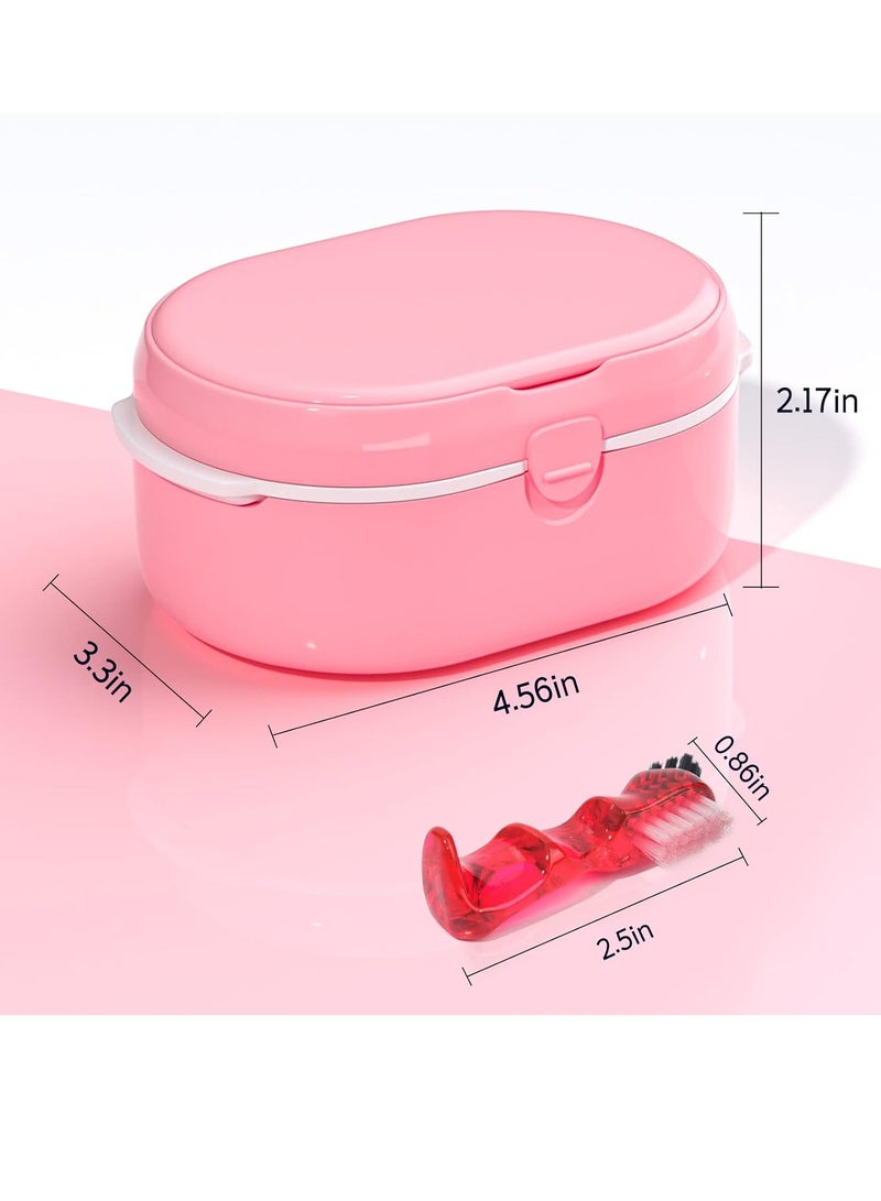 Y-Kelin Y-Kelin Retainer Case and Denture Bath Case with Brush,Denture Cup for Retainers Mouthguards Dentures Cleaner Kit with Mirror,Magnetic Lid Design,Pink  - Image 3