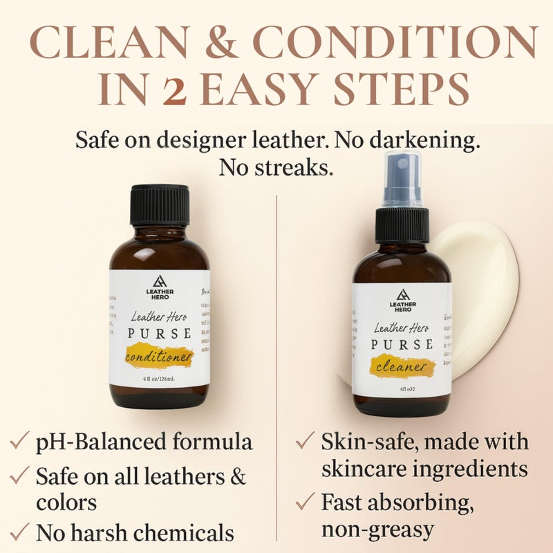 Leather Hero Leather Purse Cleaner & Conditioner Kit â€“ 4pc Set with 4oz Cleaner, 4oz Conditioner, Microfiber Cloth & Applicator Sponge â€“ Leather Bag & Handbag Care for Luxury Purses & Designer Bags - Image 3