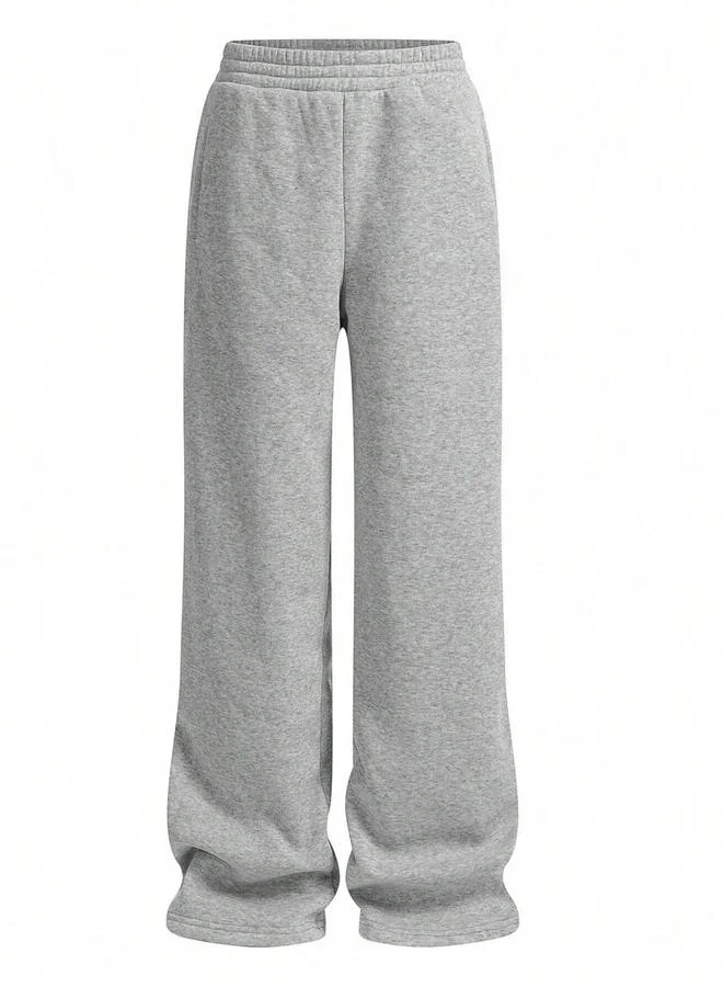 Take Two Grey Solid Pocket Detail Elastic Waist Wide Leg Pants for Women | Best Price UAE