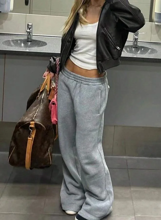 Take Two Solid Pocket Detail Elastic Waist Wide Leg Pants