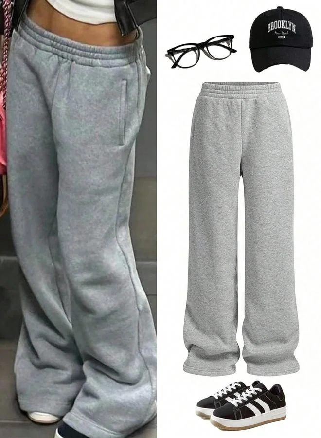 Take Two Solid Pocket Detail Elastic Waist Wide Leg Pants