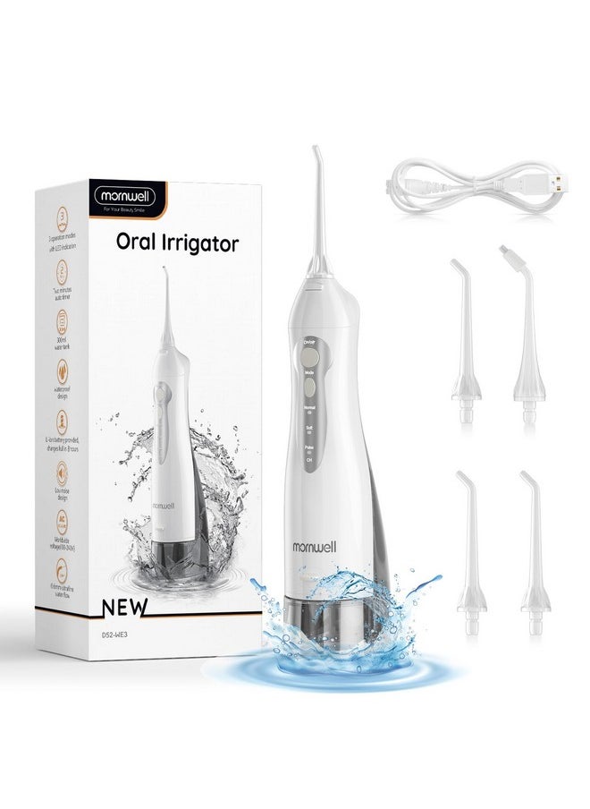 Mornwell Osser Cordless, Mornwell Water Flossers For Teeth - 300Ml Tank And 4 Jet Tips, 3 Modes Portable Dental Oral Irrigator, Braces Care, Rechargeable Waterproof Portable Water Flosser, White  - Image 1