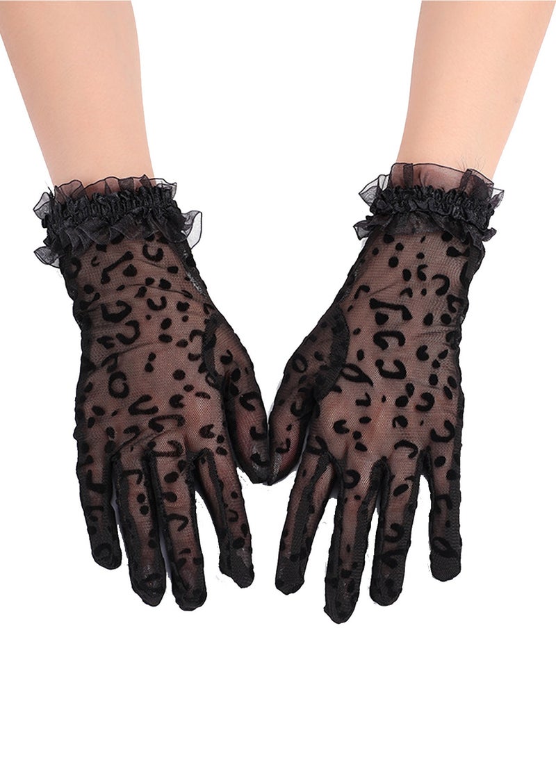 Women's Lace Elegant Short Gloves Courtesy Summer Mittens for Wedding and Tea Party Prom Evening (Black
)  - Image 1