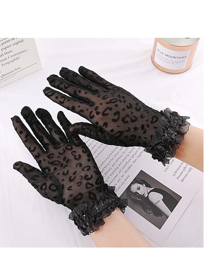 Women's Lace Elegant Short Gloves Courtesy Summer Mittens for Wedding and Tea Party Prom Evening (Black
)  - Image 2