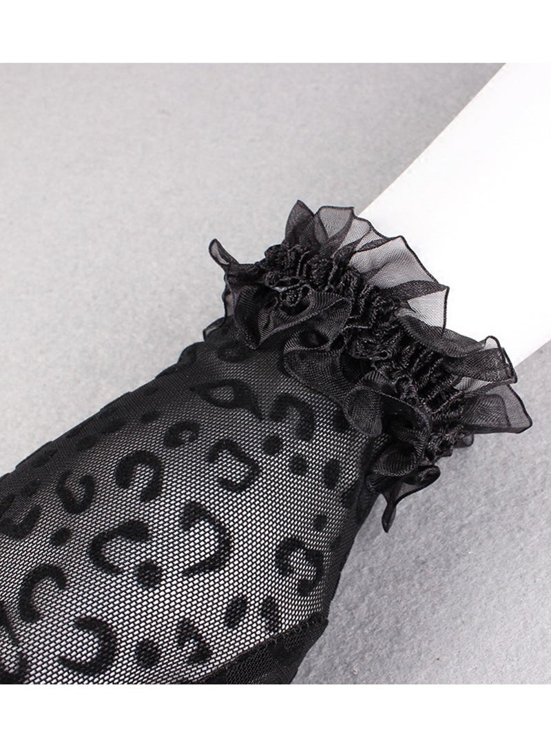 Women's Lace Elegant Short Gloves Courtesy Summer Mittens for Wedding and Tea Party Prom Evening (Black
)  - Image 3