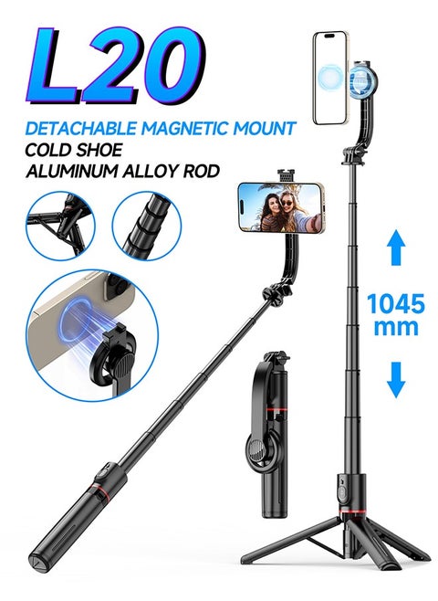 Magnetic Portable Expandable Selfie Stick Tripod Stand with Bluetooth Wireless Remote Control, Suitable for IPhone 15 14 13 12 and Android