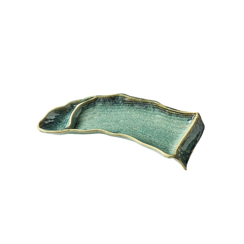 ONCARNIVAL 12 Inch Japanese Creative Ceramic dim Sum, Western Food, Snack, Sushi Long Plate (Green) - Image 1