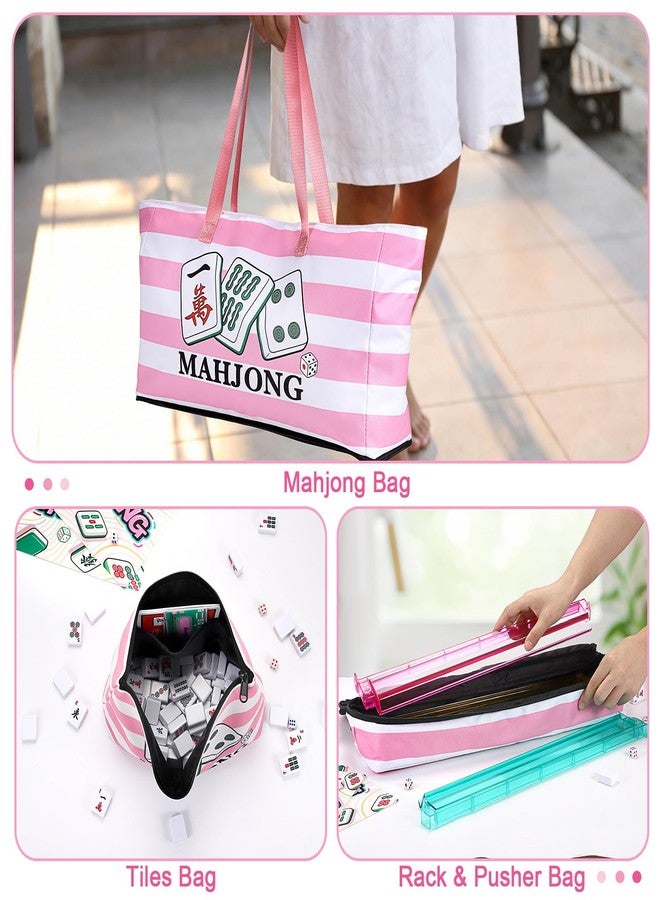 Hoowen Empty Mahjong Bags Set of 3, Mahjong Carrying Storage Bag for Tiles and Racks, Fabric American Mahjong Accessories Organizer with Zippers, Portable Mahjong Tile Case for Game Party Gathering - Image 3