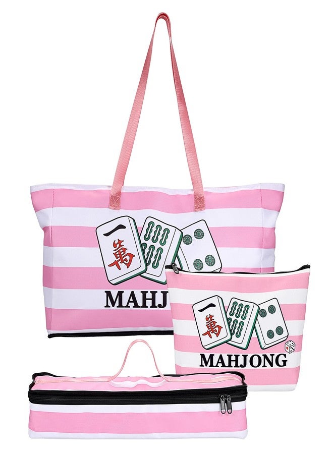 Hoowen Empty Mahjong Bags Set of 3, Mahjong Carrying Storage Bag for Tiles and Racks, Fabric American Mahjong Accessories Organizer with Zippers, Portable Mahjong Tile Case for Game Party Gathering - Image 1