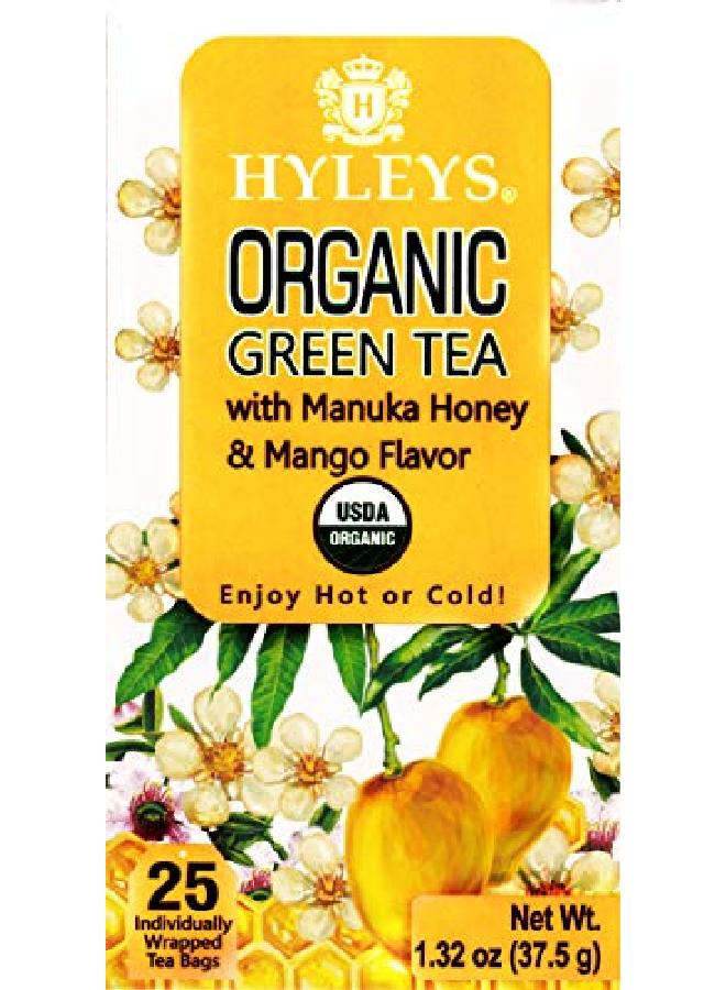 HYLEYS Tea شاي هايليز العضوي الأخضر مع عسل مانوكا ونكهة المانجو 25 كيس شاي (100% خالي من السكر طبيعي خالي من الجلوتين وغير معدل وراثيًا) - Image 3