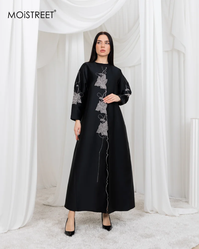 Moistreet MOiSTREET Victoria Satin Embroidery Abaya