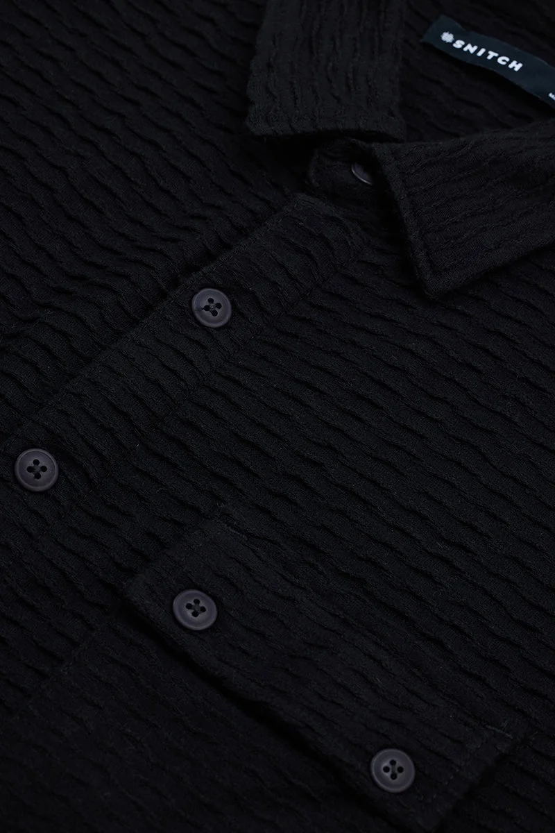 SNITCH Black Textured Oversized Fit Shirt