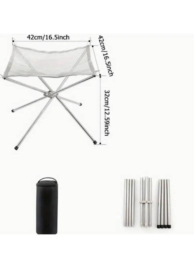Generic - 42cm Portable Folding Steel Mesh Camping Fire Pit - Durable Stainless Steel Wood Burning Bonfire Rack with Carrying Bag for Outdoor Adventures - Image 1