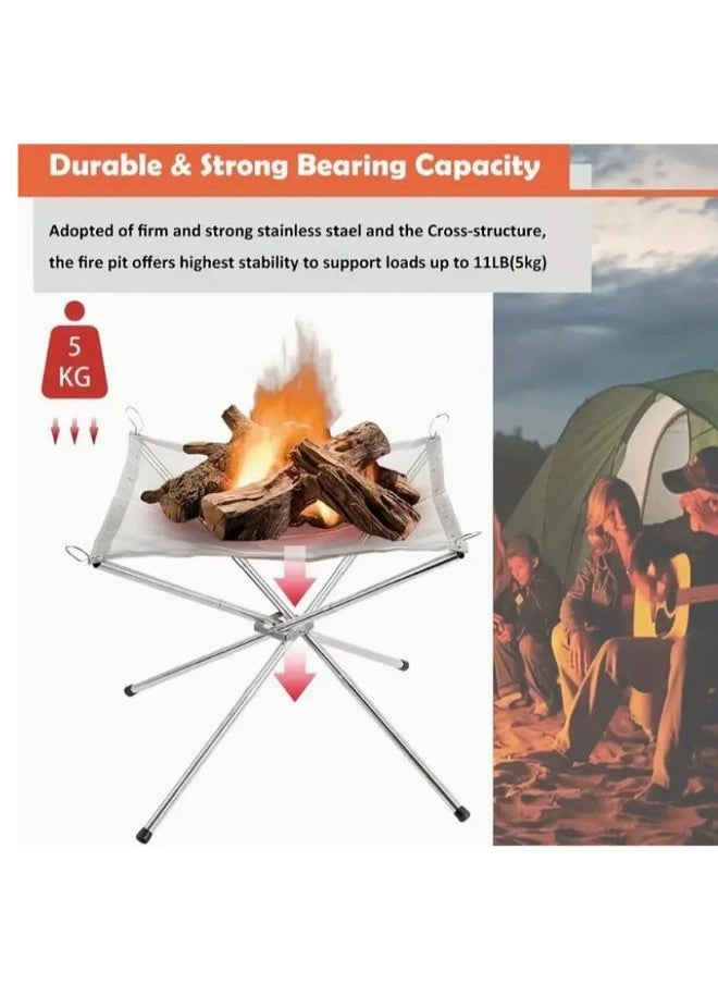 Generic - 42cm Portable Folding Steel Mesh Camping Fire Pit - Durable Stainless Steel Wood Burning Bonfire Rack with Carrying Bag for Outdoor Adventures - Image 1