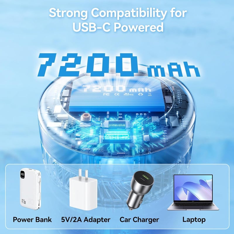 Primevolve Portable Oscillating Standing Fan,Rechargeable Battery Operated USB Floor Table Desk Fan with Remote, 4 Speed Settings Pedestal Fans for Bedroom Office Camping Fishing Travel White 8" - Image 4