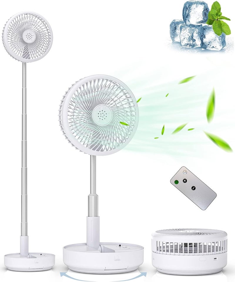 Primevolve Portable Oscillating Standing Fan,Rechargeable Battery Operated USB Floor Table Desk Fan with Remote, 4 Speed Settings Pedestal Fans for Bedroom Office Camping Fishing Travel White 8" - Image 1