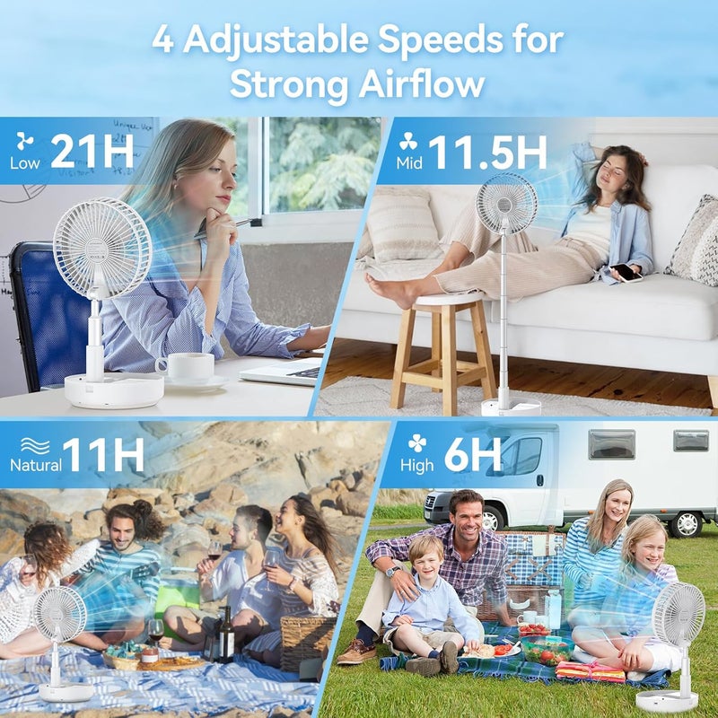 Primevolve Portable Oscillating Standing Fan,Rechargeable Battery Operated USB Floor Table Desk Fan with Remote, 4 Speed Settings Pedestal Fans for Bedroom Office Camping Fishing Travel White 8" - Image 3