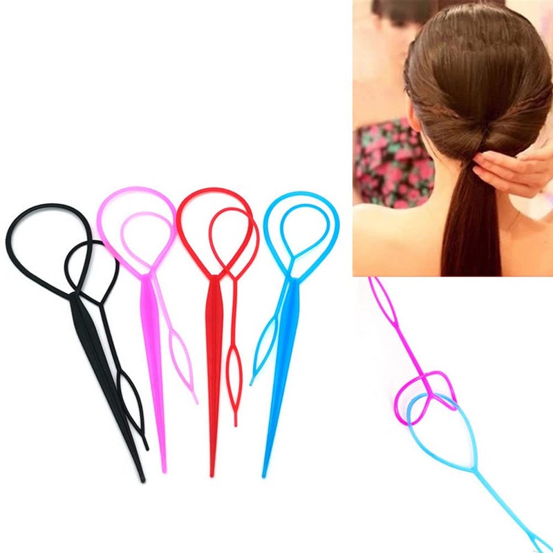 4 Pairs Hair Tail Tools Hair Braid Accessories Ponytail Maker for women Girs French Braid Tool Loop for Hair Styling 4 Colors Set