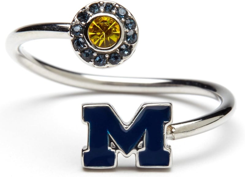 Stone Armory University of Michigan Wolverines Gifts for Women - Blue Michigan Ring with Crystals - Hypoallergenic and Adjustable Sizes 5-12 - Michigan Wolverines Jewelry - Image 1
