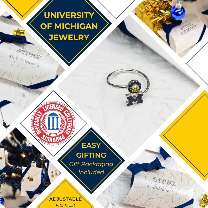Stone Armory University of Michigan Wolverines Gifts for Women - Blue Michigan Ring with Crystals - Hypoallergenic and Adjustable Sizes 5-12 - Michigan Wolverines Jewelry - Image 3