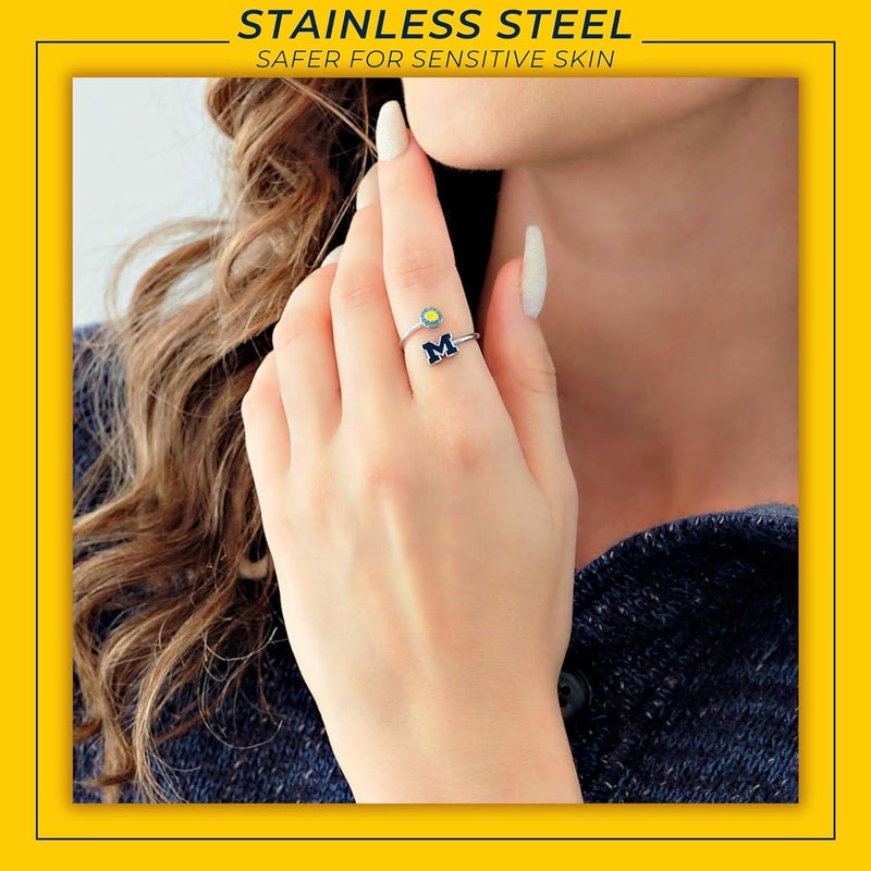 Stone Armory University of Michigan Wolverines Gifts for Women - Blue Michigan Ring with Crystals - Hypoallergenic and Adjustable Sizes 5-12 - Michigan Wolverines Jewelry - Image 5