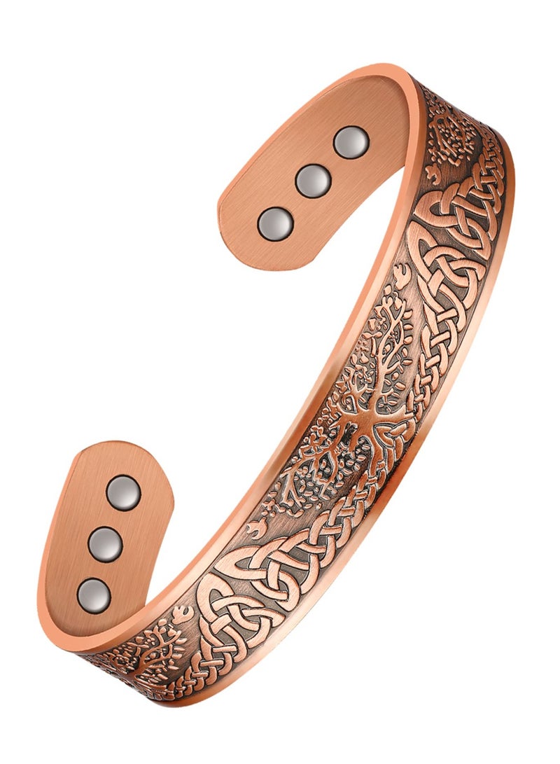 Zikra Pure Copper Magnetic Bracelets for Women Men, Adjustable Copper Cuff Bangle, Wide Solid Copper Magentic Bracelet, Magnetic Bangle Bracelets Jewelry with Tree of Life Motif - Image 1