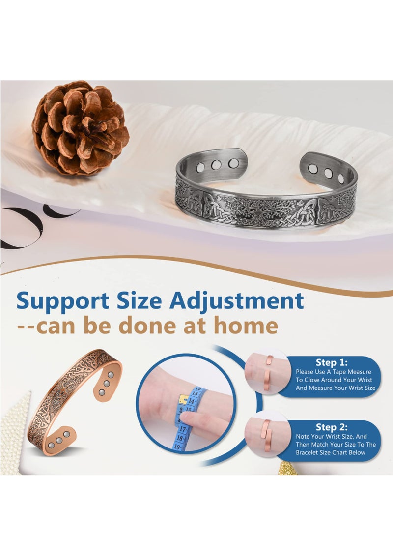 Zikra Pure Copper Magnetic Bracelets for Women Men, Adjustable Copper Cuff Bangle, Wide Solid Copper Magentic Bracelet, Magnetic Bangle Bracelets Jewelry with Tree of Life Motif - Image 2