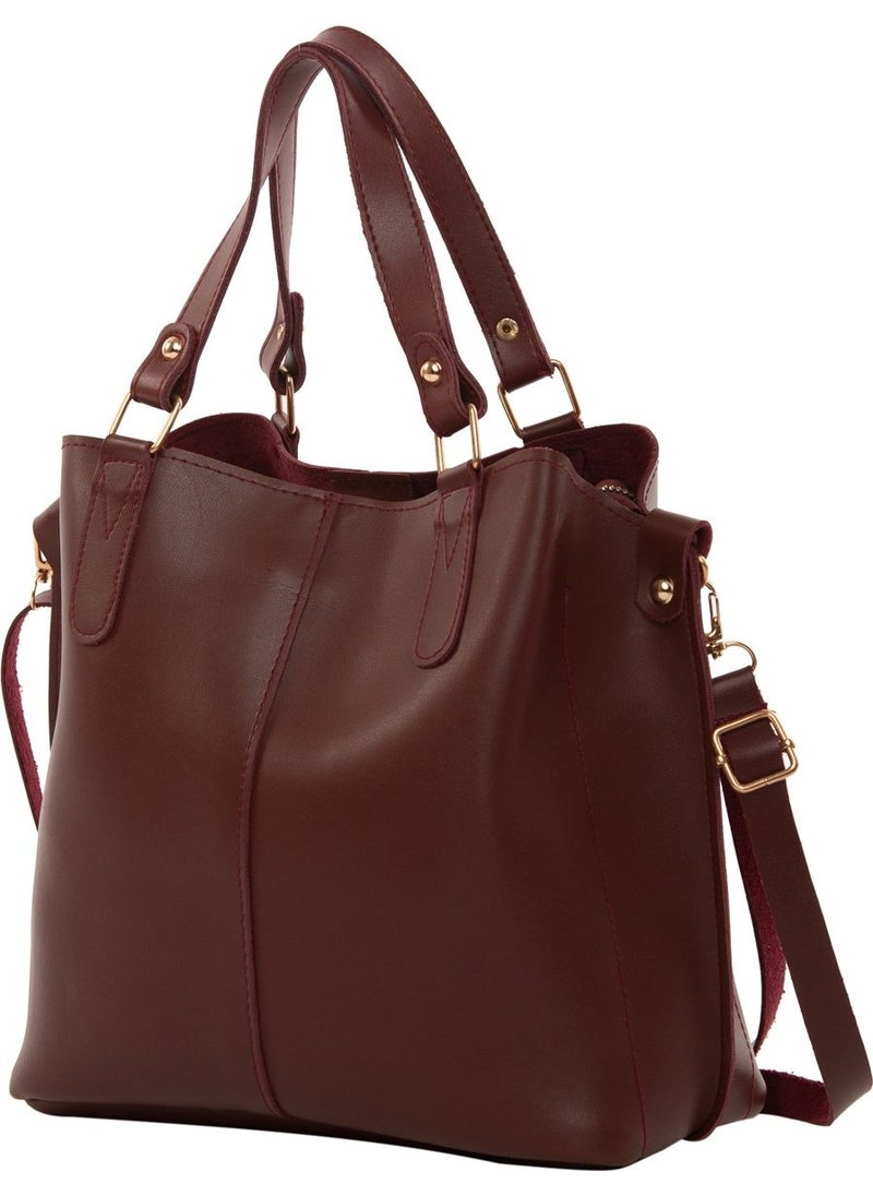 Bagmori Claret Red Three Compartment Bag with Snap Detail  - Image 2