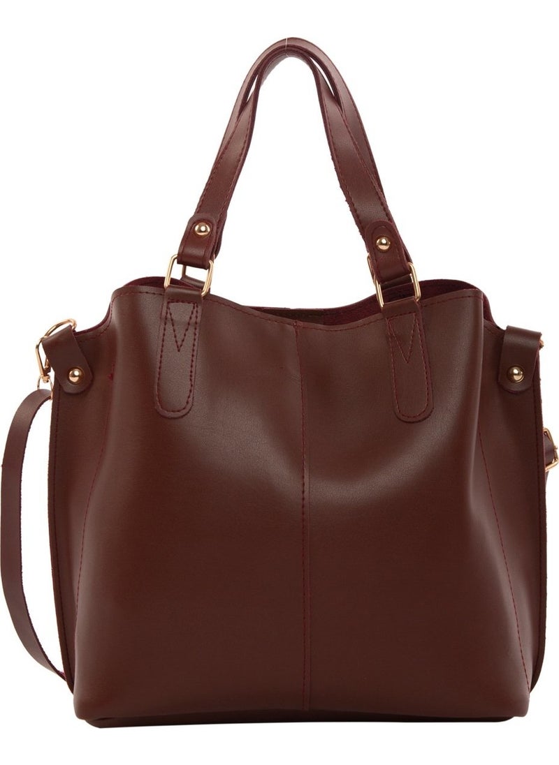 Bagmori Claret Red Three Compartment Bag with Snap Detail  - Image 1