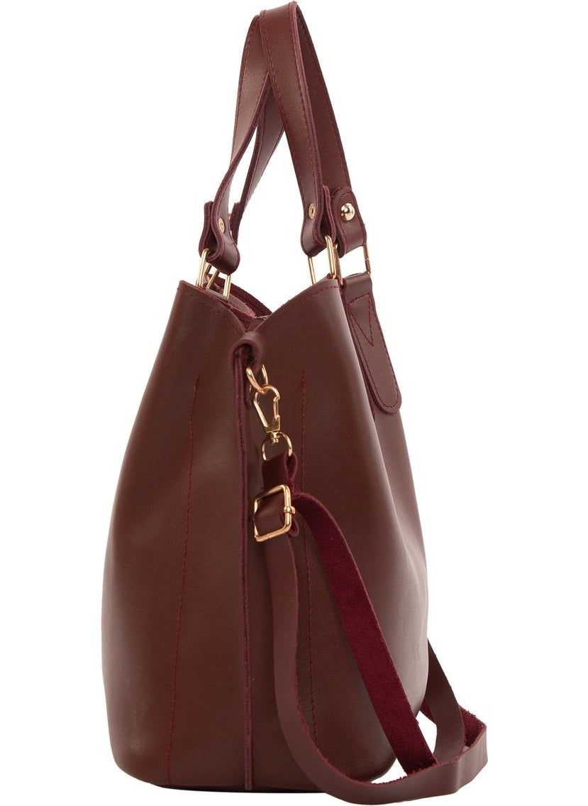 Bagmori Claret Red Three Compartment Bag with Snap Detail  - Image 3