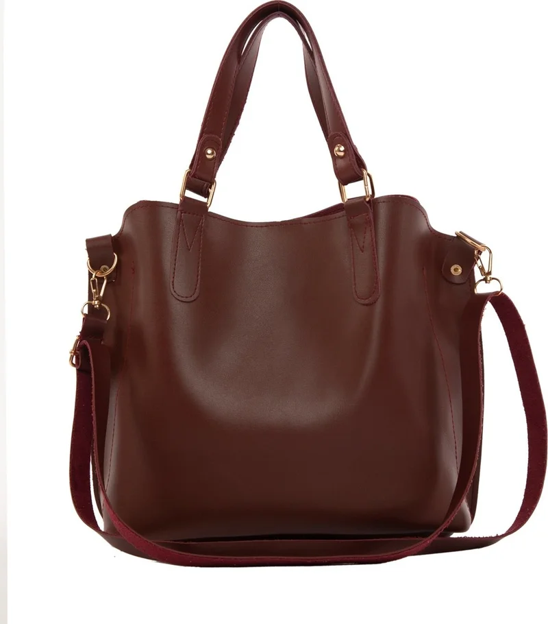 باجموري Claret Red Three Compartment Bag with Snap Detail