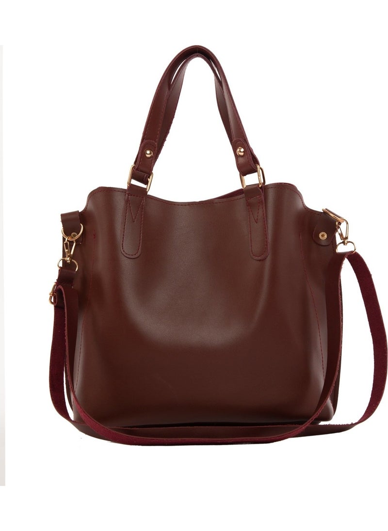 Bagmori Claret Red Three Compartment Bag with Snap Detail  - Image 4