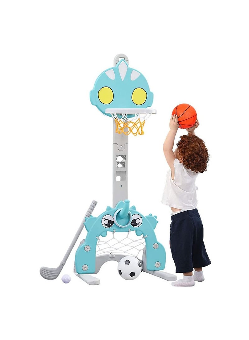Generic Adjustable Height Kids Basketball Hoop with Soccer Goal Ring Toss Golf Play Set Basketball Hoop for Kids Indoor Outdoor Sports  - Image 1