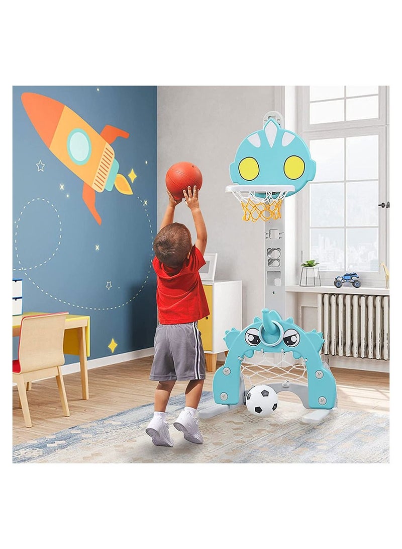 Generic Adjustable Height Kids Basketball Hoop with Soccer Goal Ring Toss Golf Play Set Basketball Hoop for Kids Indoor Outdoor Sports  - Image 2