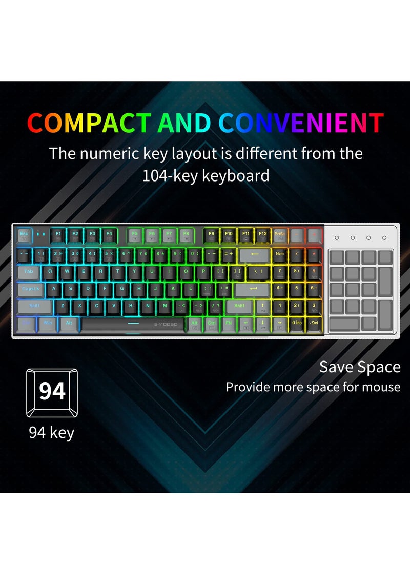 94keys Mechanical Keyboard, Brown Switch Wired Gaming Keyboard with RGB Backlit, Hot-Swappable, Arrow Keys Numpad for PC and MAC Gamer, Black Grey