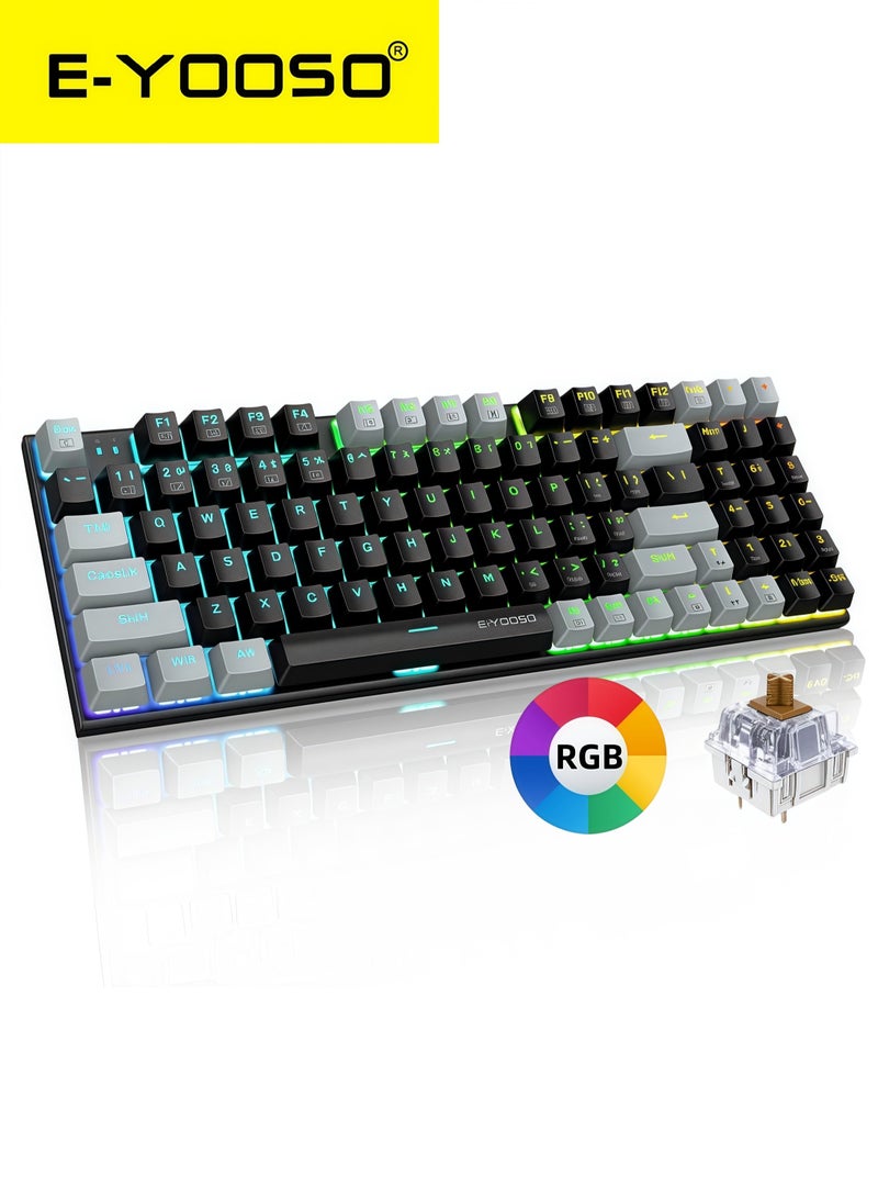 E-YOOSO 94keys Mechanical Keyboard, Brown Switch Wired Gaming Keyboard with RGB Backlit, Hot-Swappable, Arrow Keys Numpad for PC and MAC Gamer, Black Grey - Image 1
