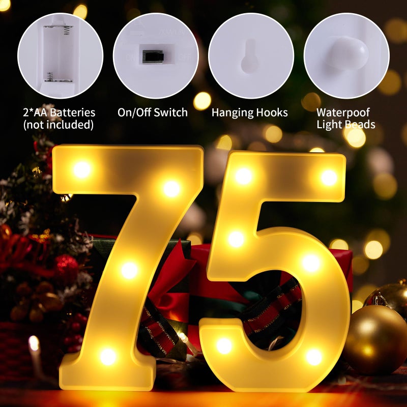 Funsky 75th Birthday Decorations for Women Men,75 Birthday Decorations for Centerpieces Table,75 Light Up Numbers Sign Led for Party Backdrop Wall Decor for Wedding Anniversary Home - Image 3