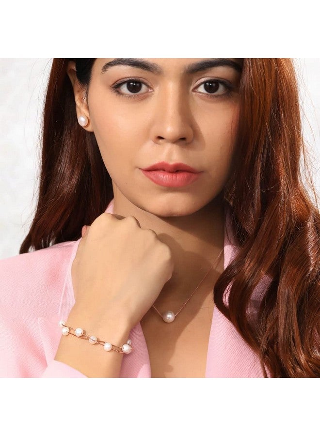 ZAVYA Rose Gold Plated Freshwater Pearl 925 Pure Silver Jewellery Set Trio with Rose Gold Chain With Authenticity Certificate CJS 10013| special - Image 3