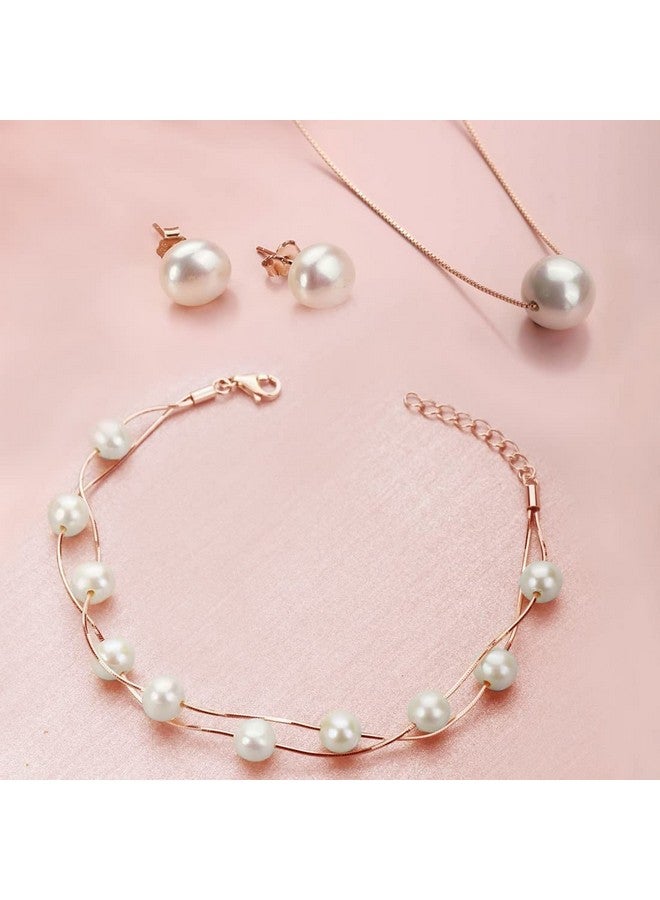 ZAVYA Rose Gold Plated Freshwater Pearl 925 Pure Silver Jewellery Set Trio with Rose Gold Chain With Authenticity Certificate CJS 10013| special - Image 2