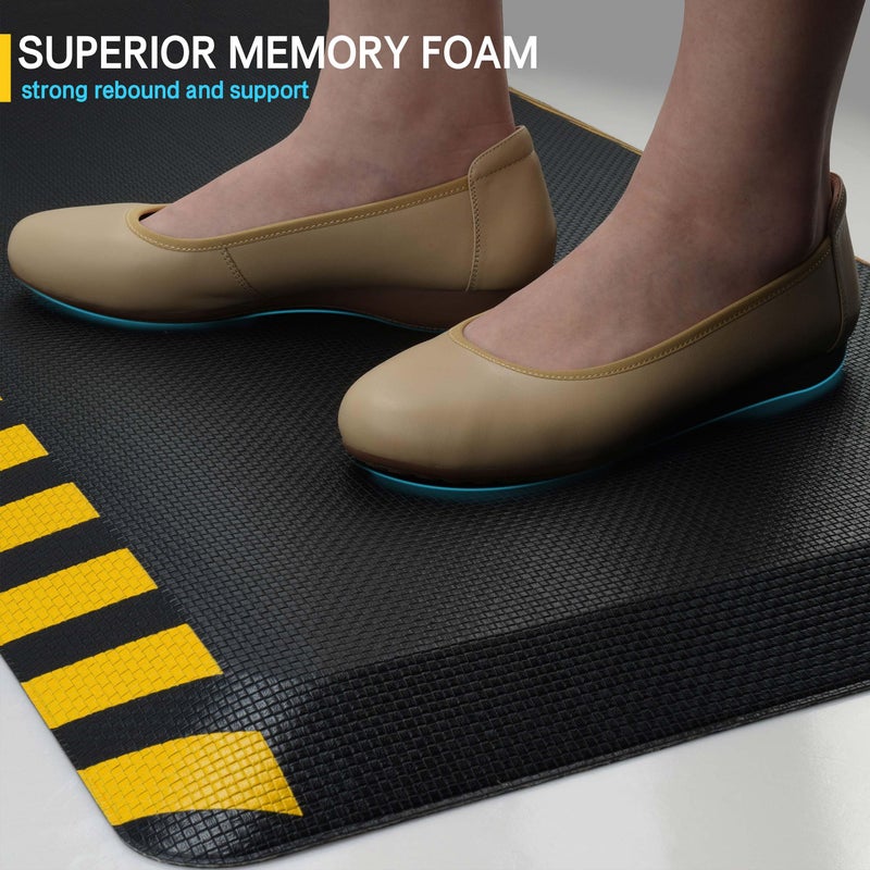FEATOL Anti Fatigue Mat Industrial, Ergonomic Standing Floor Mat for Work for Stand -Safety Support for Leg & Back Pain(Yellow Border, 20" x 39", 1PC) - Image 4