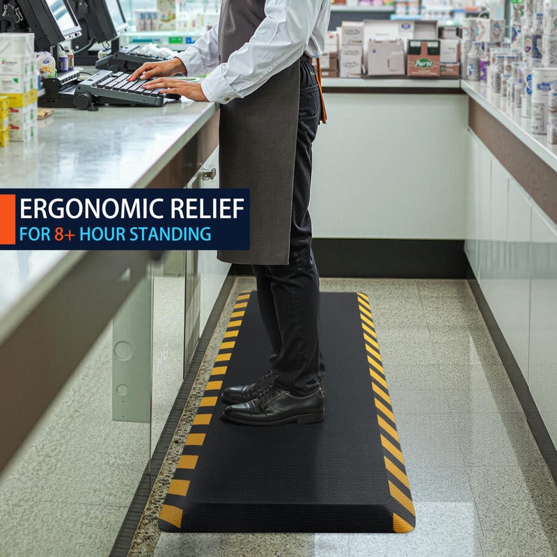 FEATOL Anti Fatigue Mat Industrial, Ergonomic Standing Floor Mat for Work for Stand -Safety Support for Leg & Back Pain(Yellow Border, 20" x 39", 1PC) - Image 2