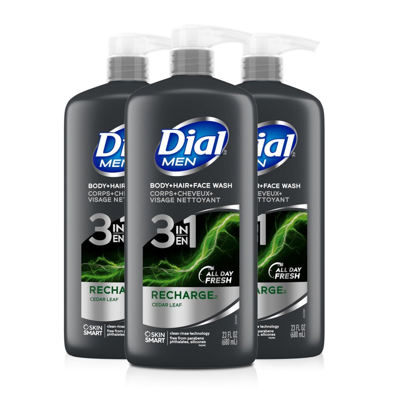 Dial Men 3in1 Body, Hair and Face Wash, Recharge, 69 fl oz (3-23 fl oz Bottles) - Image 1