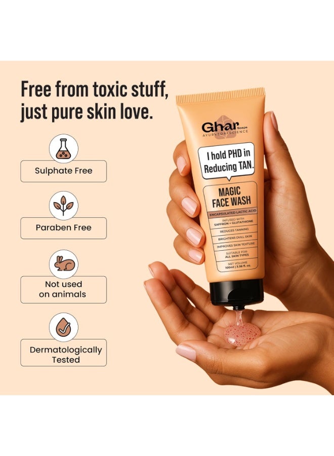Ghar Soaps Magic De-Tan Face wash With Sandalwood,Saffron & Glutathione 100ml | Tan Removal, Brightening and Glowing Skin I For All Skin Type I For Men & Women - Image 2